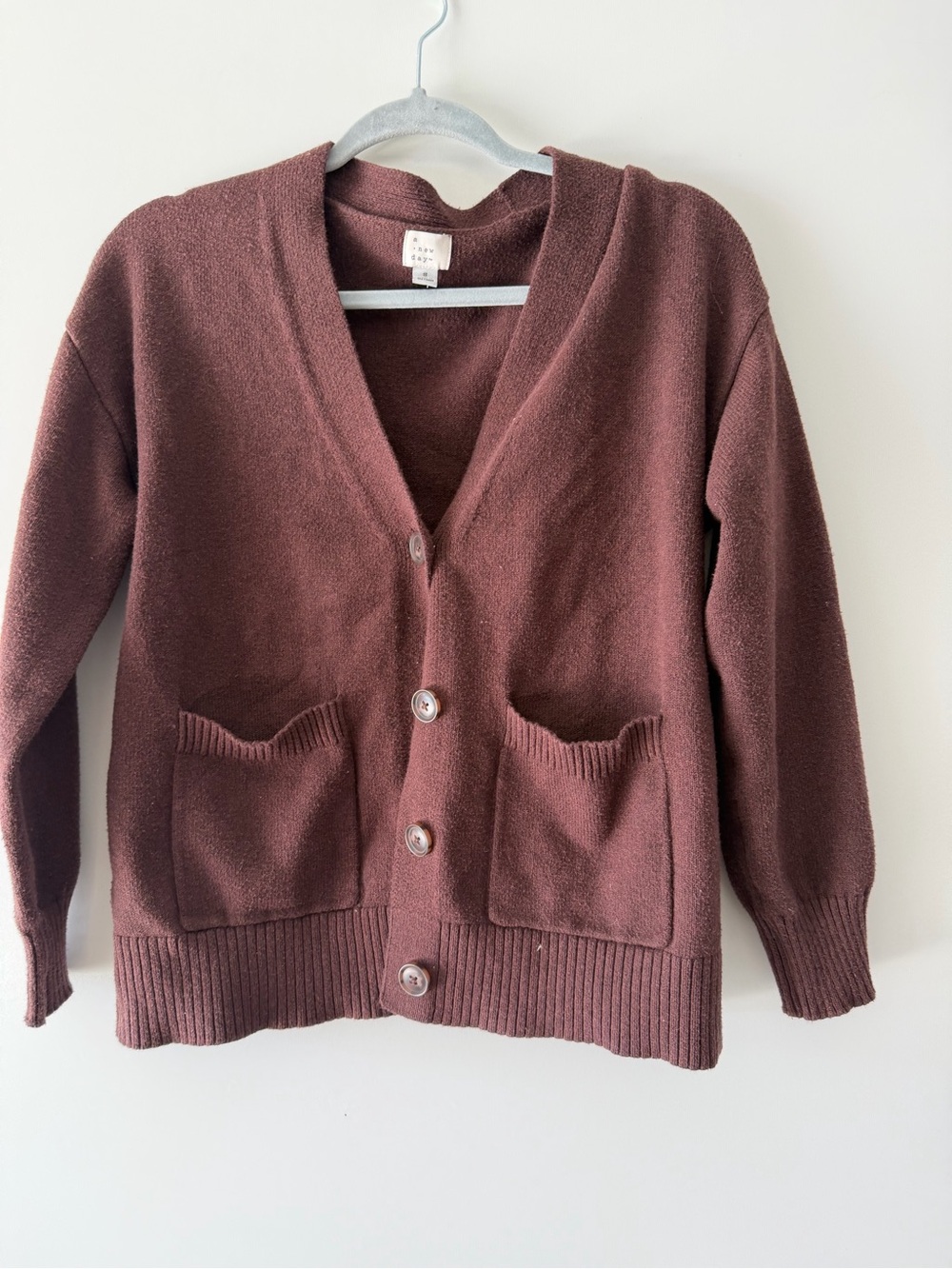 a new day Maroon V-Neck Button Front Cardigan